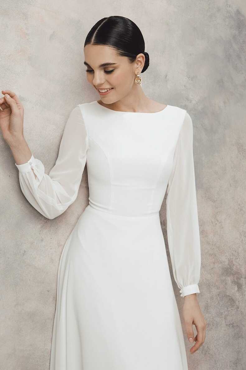 Short Wedding Dress With Long Sleeves, Civil Modest Wedding Dress ...