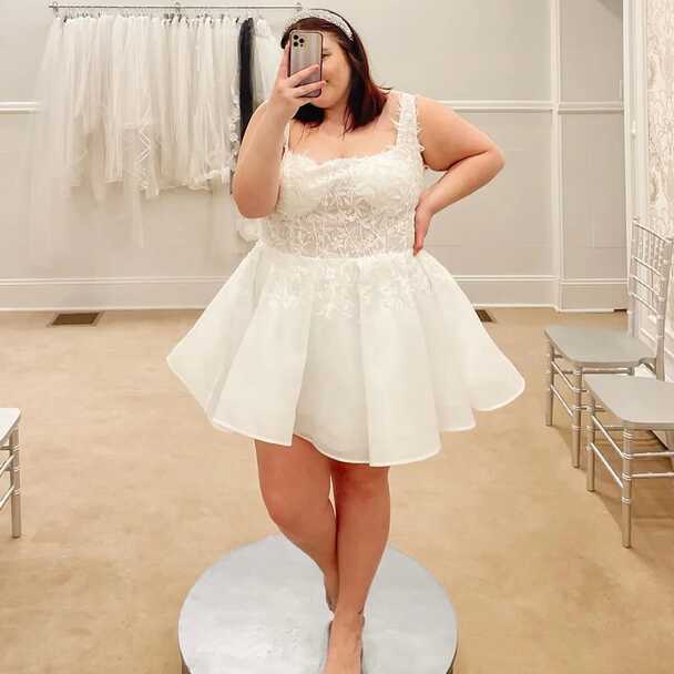 Short Wedding Dresses Plus Size Lace Mini Skirt Sleeveless Beach ...