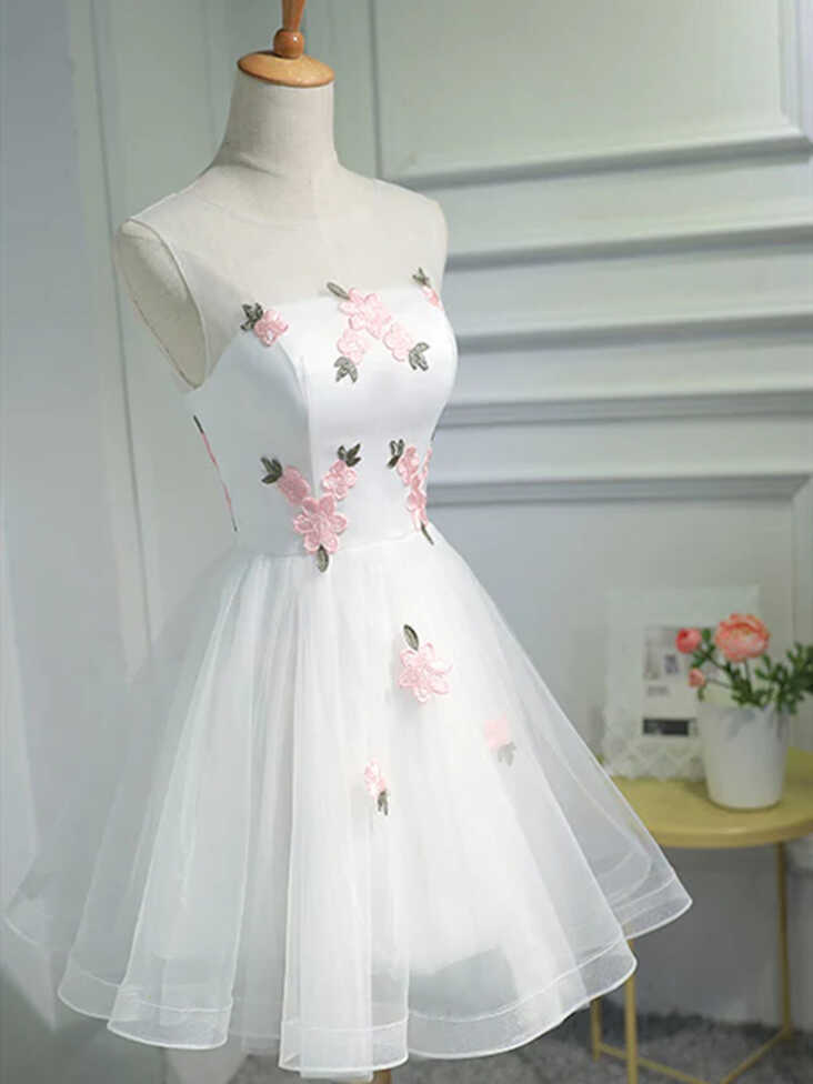 Short White Floral Prom Dresses, Short White Floral Formal ...