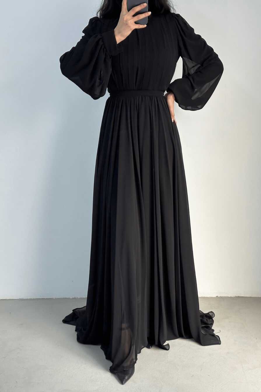 Short in Front, Long in Back Chiffon Hijab Evening Dress Black ...