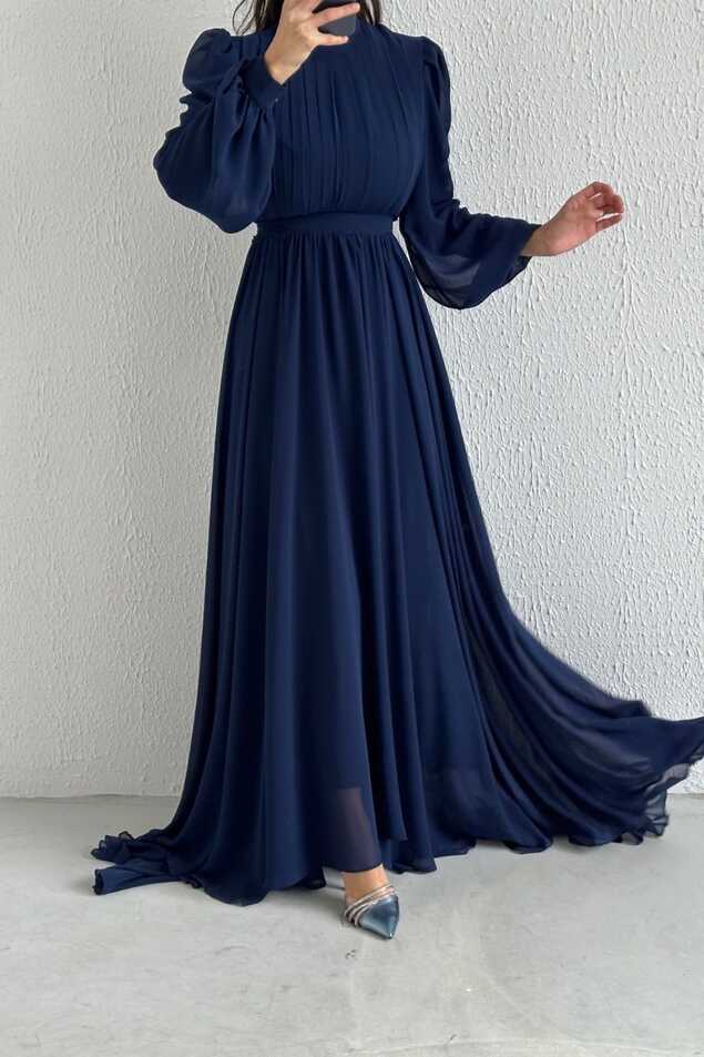 Short in Front, Long in Back Chiffon Hijab Evening Dress Navy Blue ...