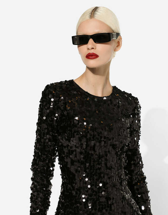 Short long-sleeved sequined dress in Black for | Dolce&amp;Gabbana® US