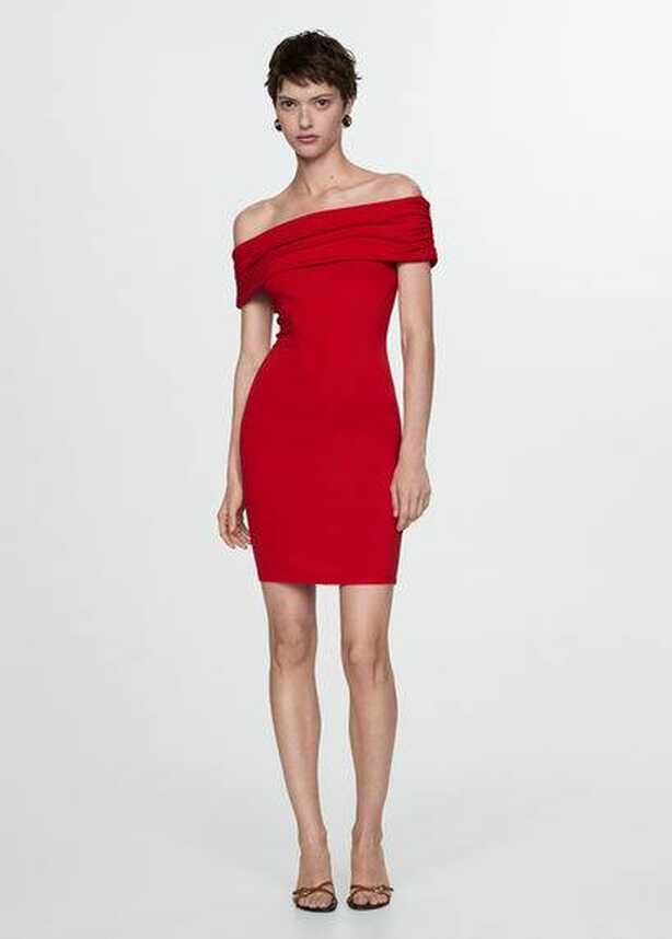 Short off-the-shoulder dress red - Woman - 10 - MANGO | £19.99 ...