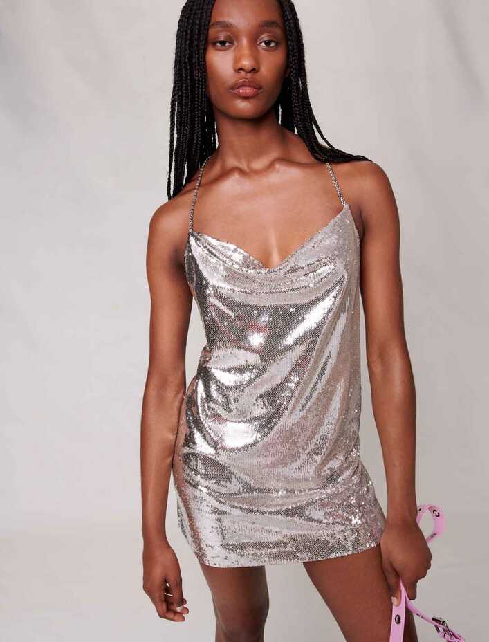 Short silver sequin dress | Maje