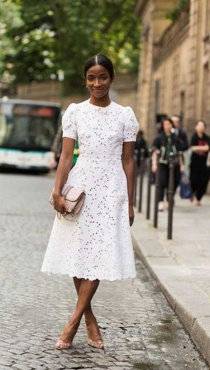 Short sleeves White Knee-length White Homecoming Dress | Cotton ...