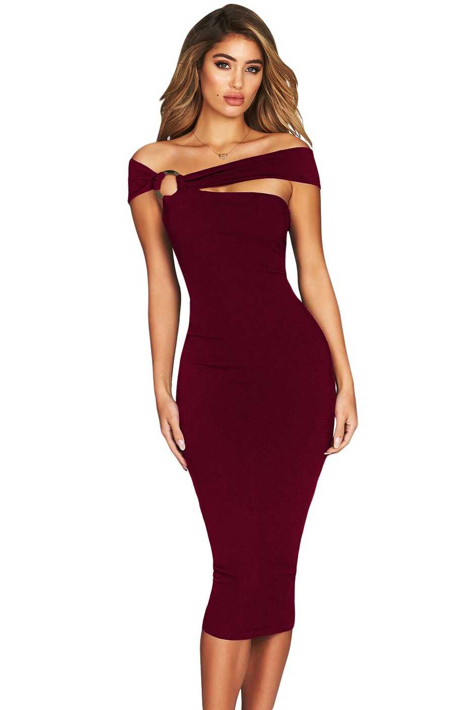 Shoulder Bodycon Midi Dress