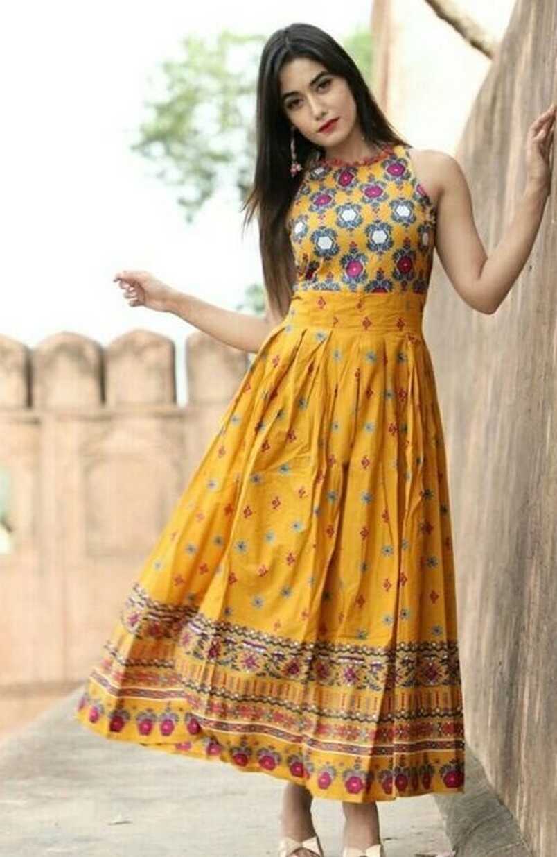 Shree Narayan Yellow Designer Ladies Rayon Sleeveless Gown, Size ...