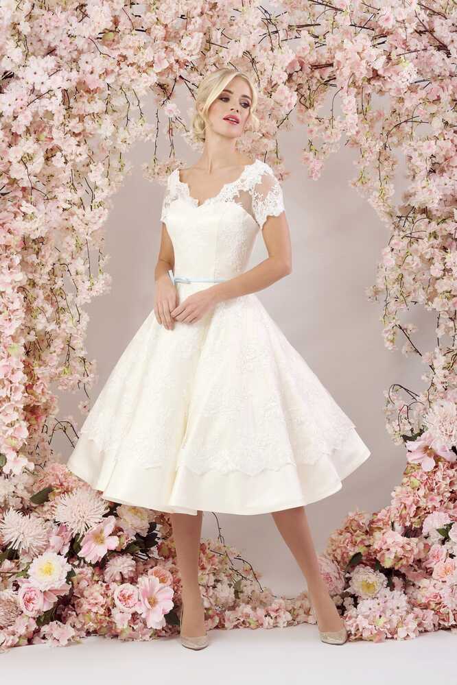 Signature House of Mooshki short satin tea length wedding dress