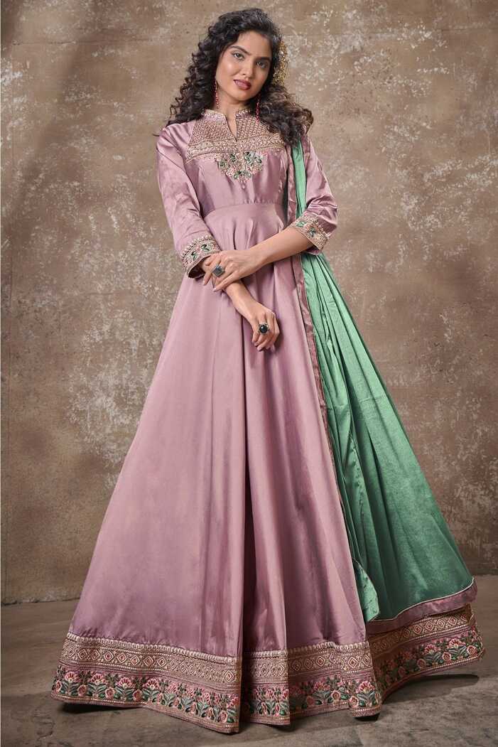 Silk Embroidery Gown In Light Pink Colour