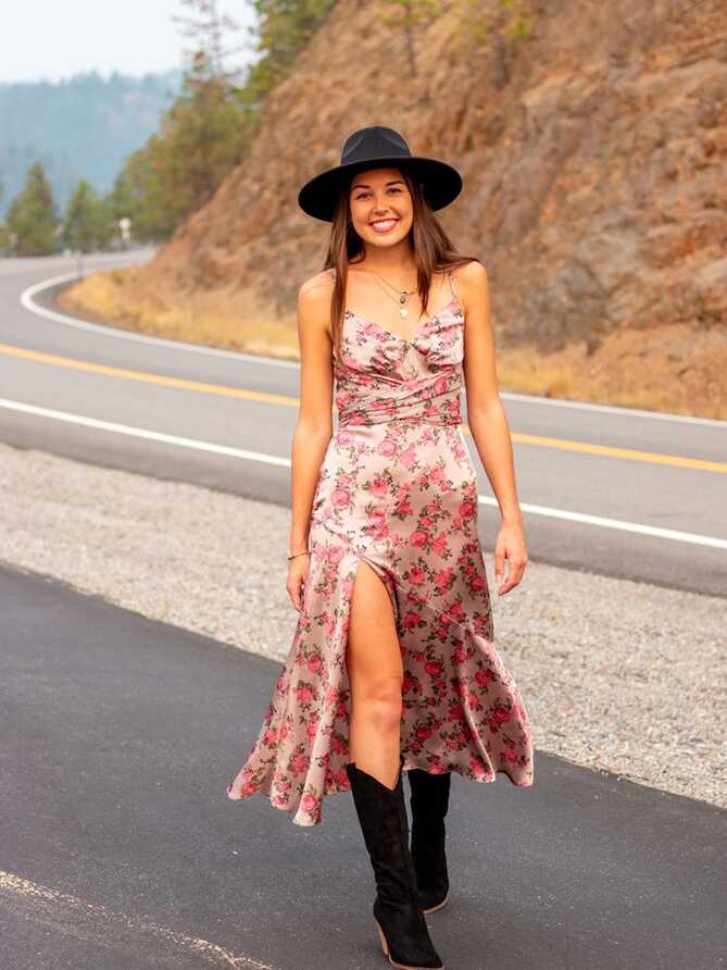 Silk Floral Dress Western Style