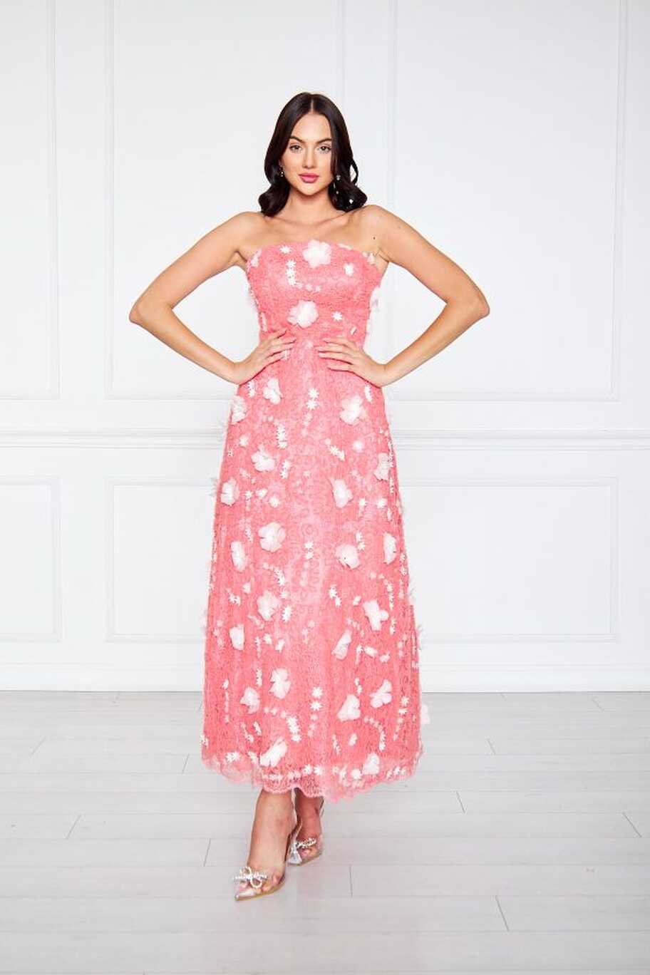 Silk Parade Pink Design Engagement Dress with White Flower ...