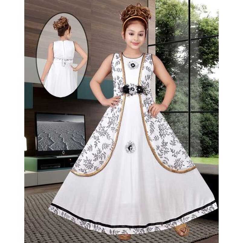 Silk White Kids Designer Long Gown, 22-42, Age: 3-18 Year at Rs ...