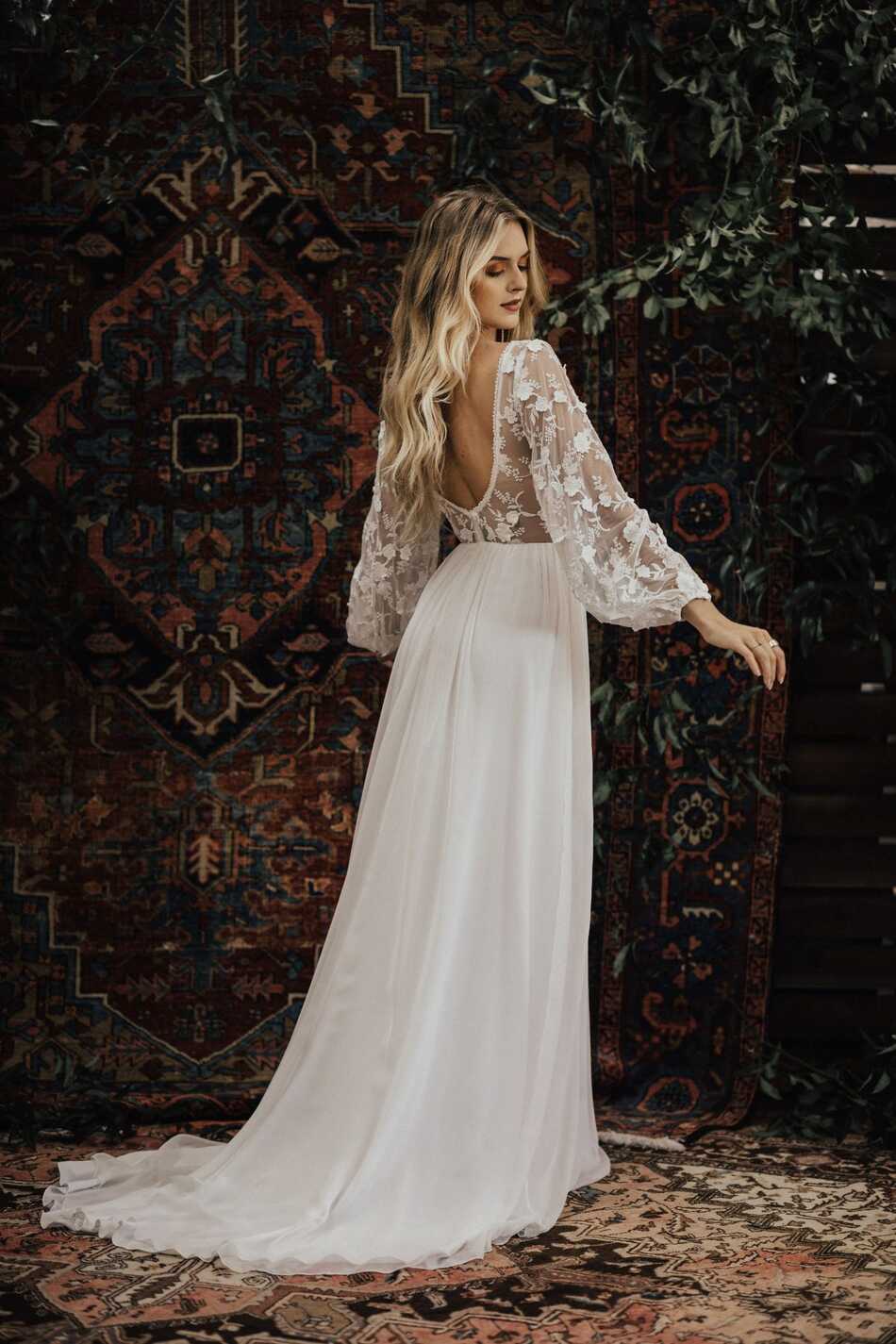 Silk and Lace Flowy Wedding Dress | Dreamers and Lovers