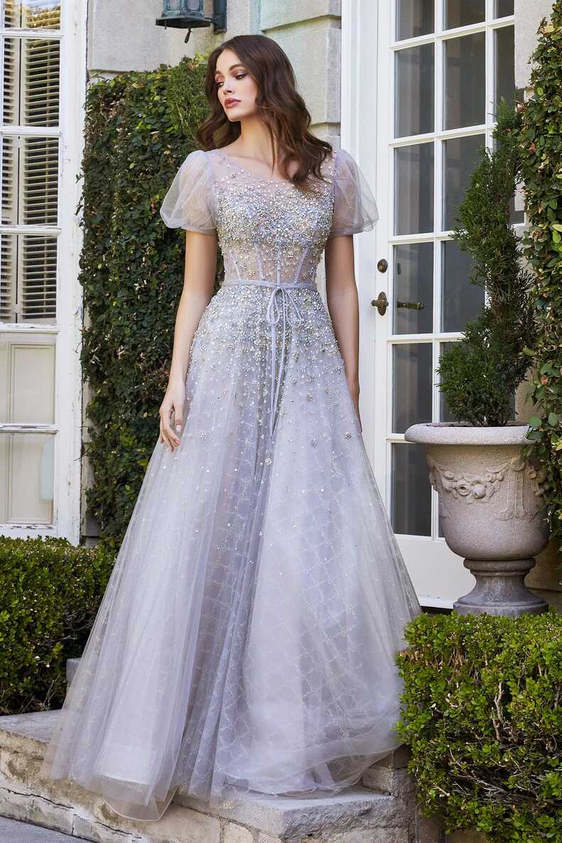 Silver Cinderella Divine B708 Short Sleeve Long Prom Dress for ...