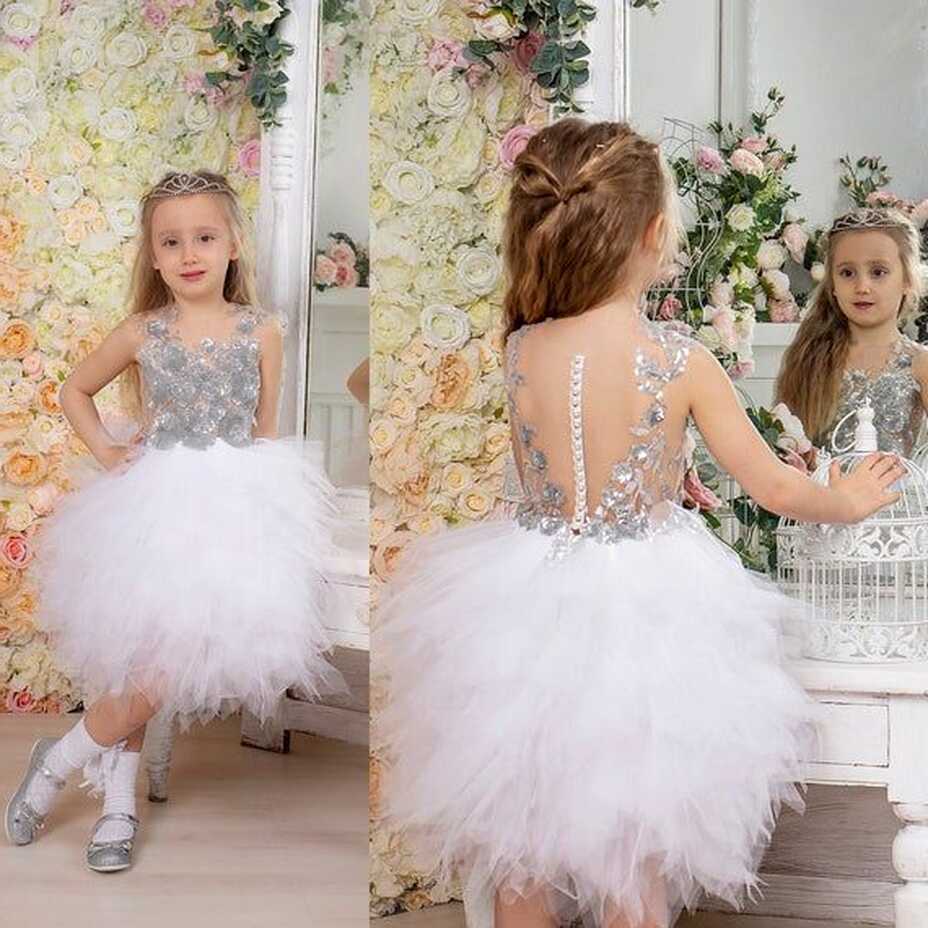 Silver Flower Girl Dress Sequin Flower Girl Dress Gray Girls ...