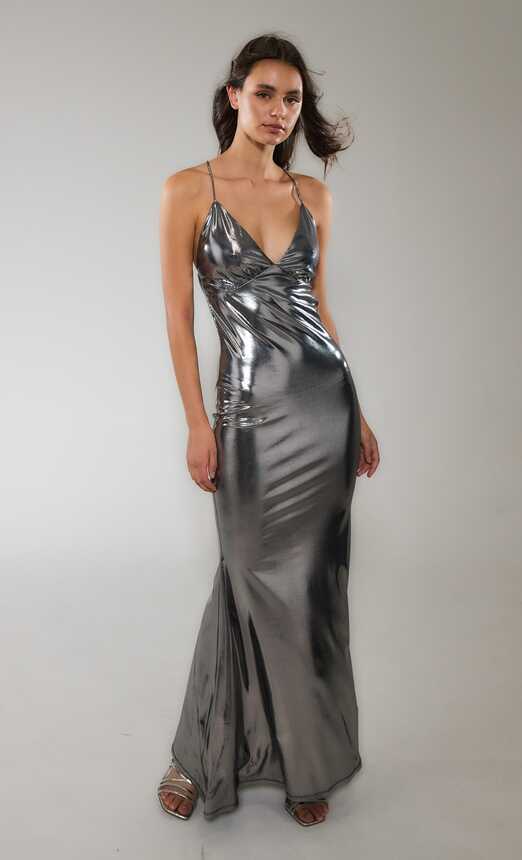 Silver Metallic Maxi Dress – Rare London