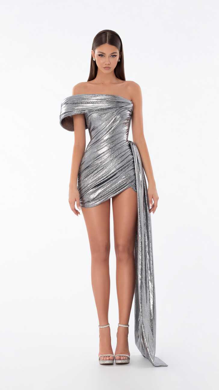 Silver Metallic Short Dress – ALBINA DYLA