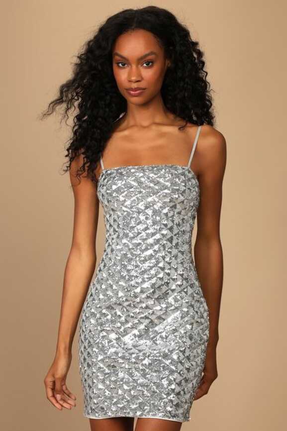 Silver Sequin Dress - Sequin Mini Dress - Bodycon Silver Dress - Lulus