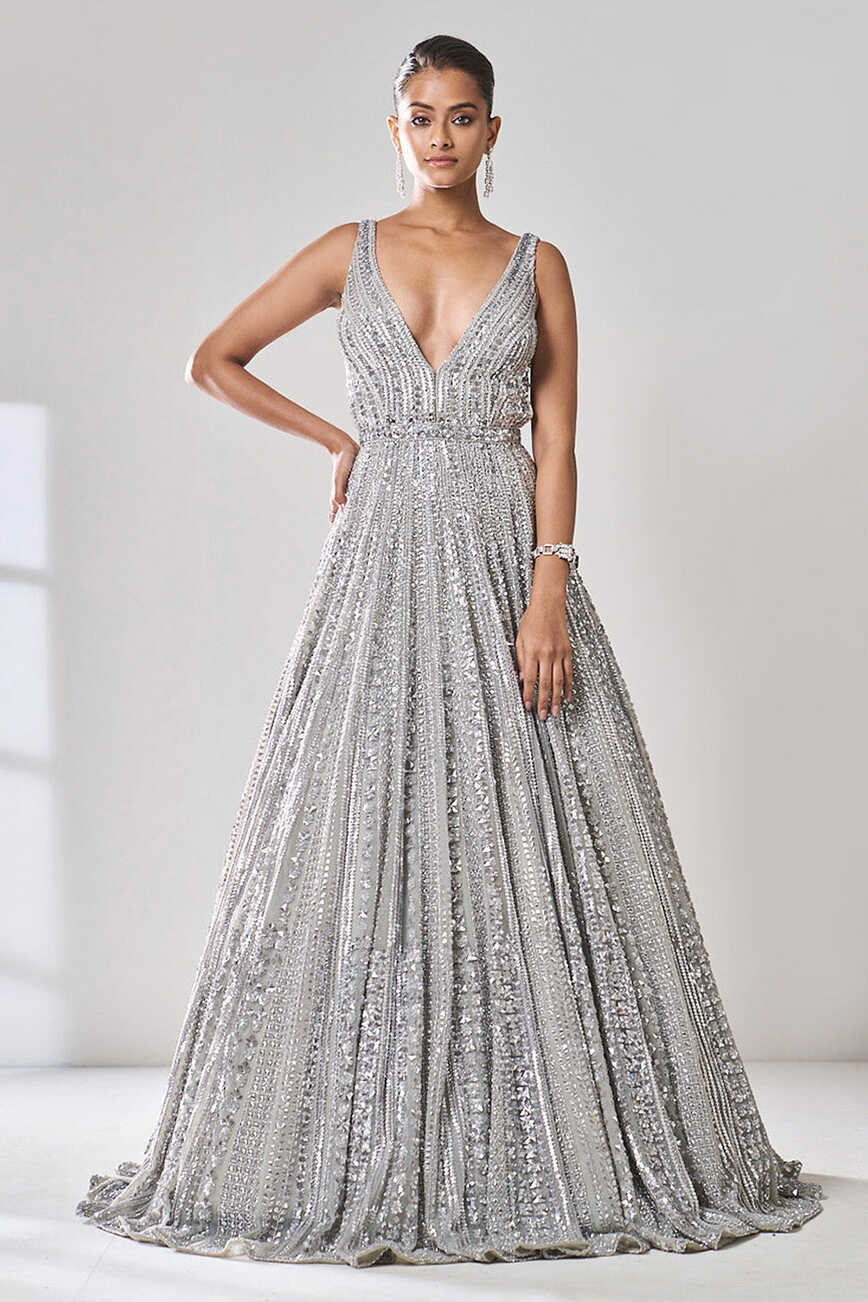 Silver Sequin Gown – Seema Gujral