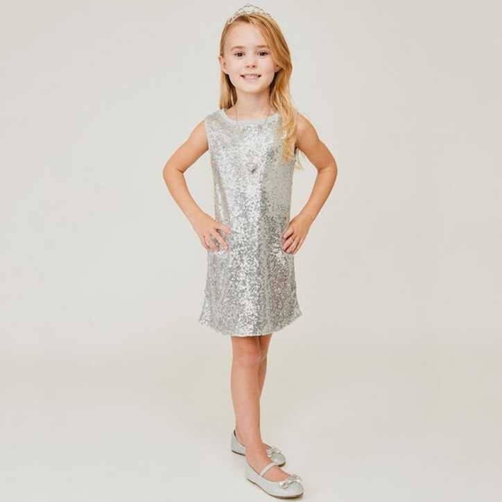 Silver Sequin Party Dress for Kids, Modern Flower Girl Dress, New ...