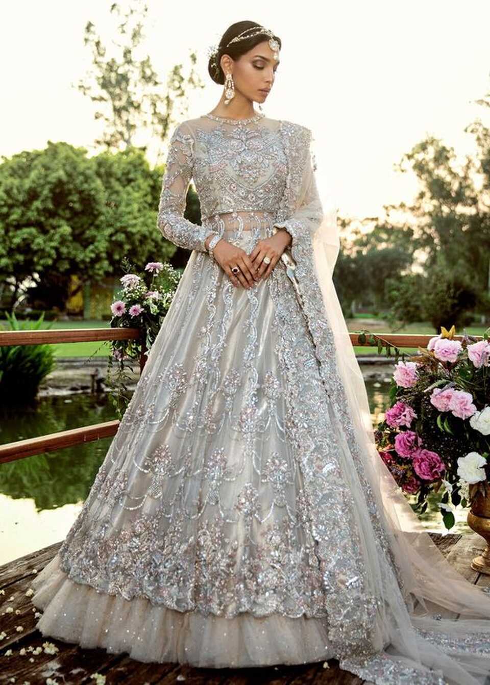 Silver Walima Pakistani Wedding Maxi Long Lehenga SIYABRIDA436 ...