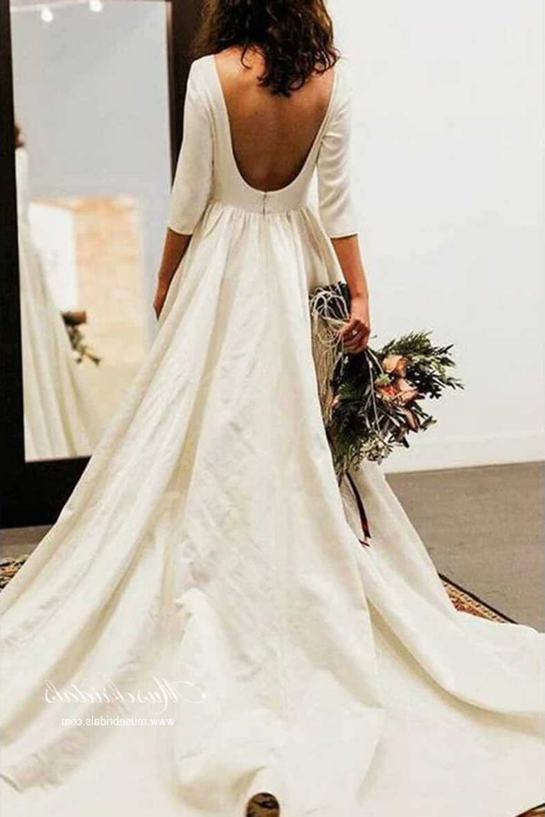 Simple 3/4 Sleeves Backless Modest Wedding Dress, MW972 | Musebridals