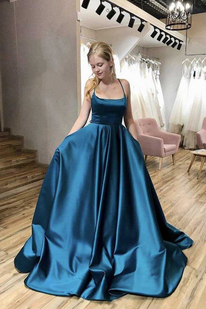 Simple A Line Satin Prom Dresses Emerald Green Long Evening Dress ...