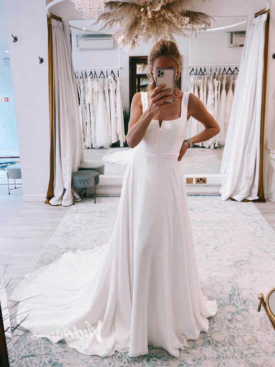 Simple A-line Modern Wedding Dresses Square Neck Minimalist ...