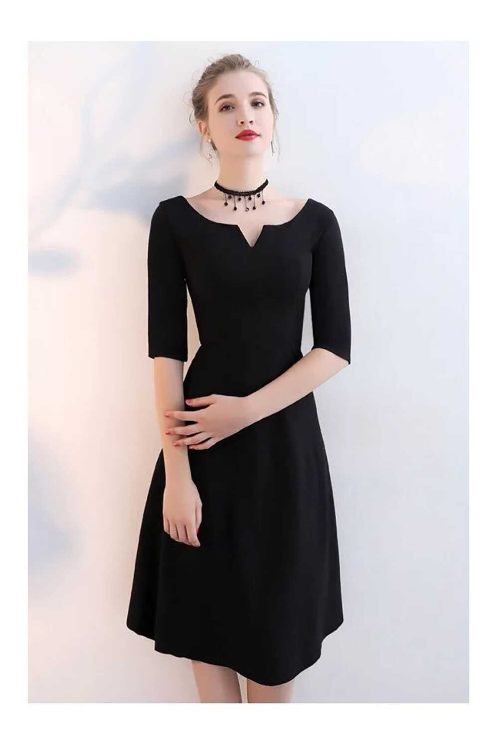 Simple Black Aline Knee Length Party Dress with Sleeves - $75.9 ...