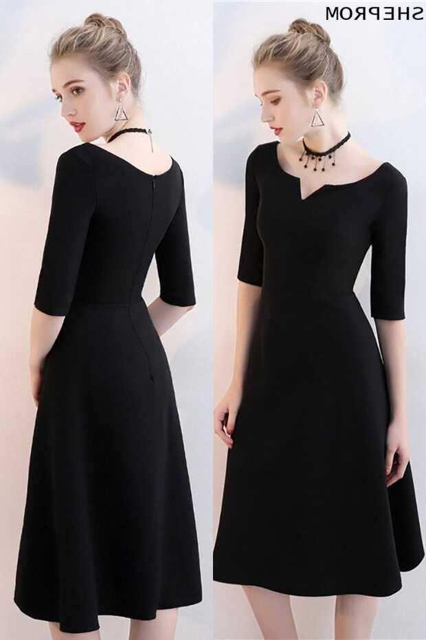 Simple Black Aline Knee Length Party Dress with Sleeves