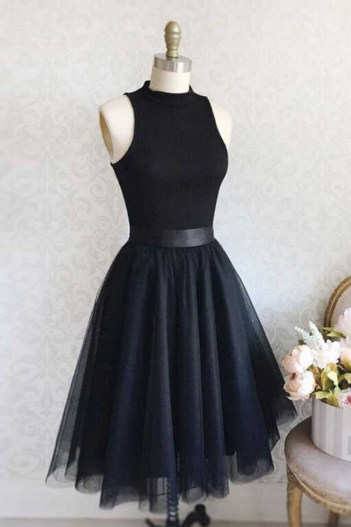 Simple Black Tulle Sleeveless Short Prom Dress Homecoming Dress ...