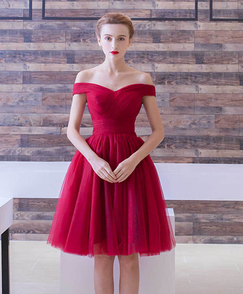 Simple Burgundy Tulle Short Prom Dress, Burgundy Homecoming Dress ...