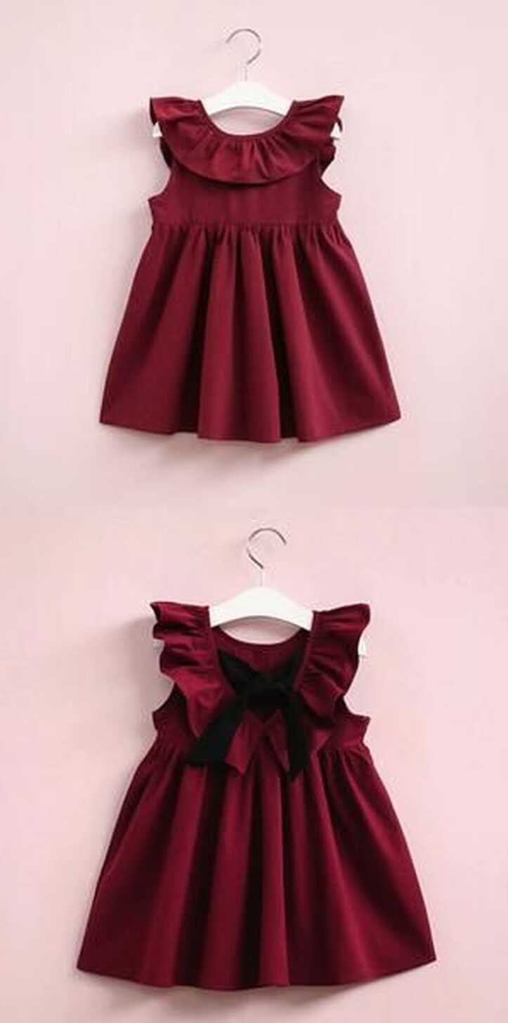 Simple Burgundy V-back Sleeveless Flower Girl Dresses With Bow, FG0131