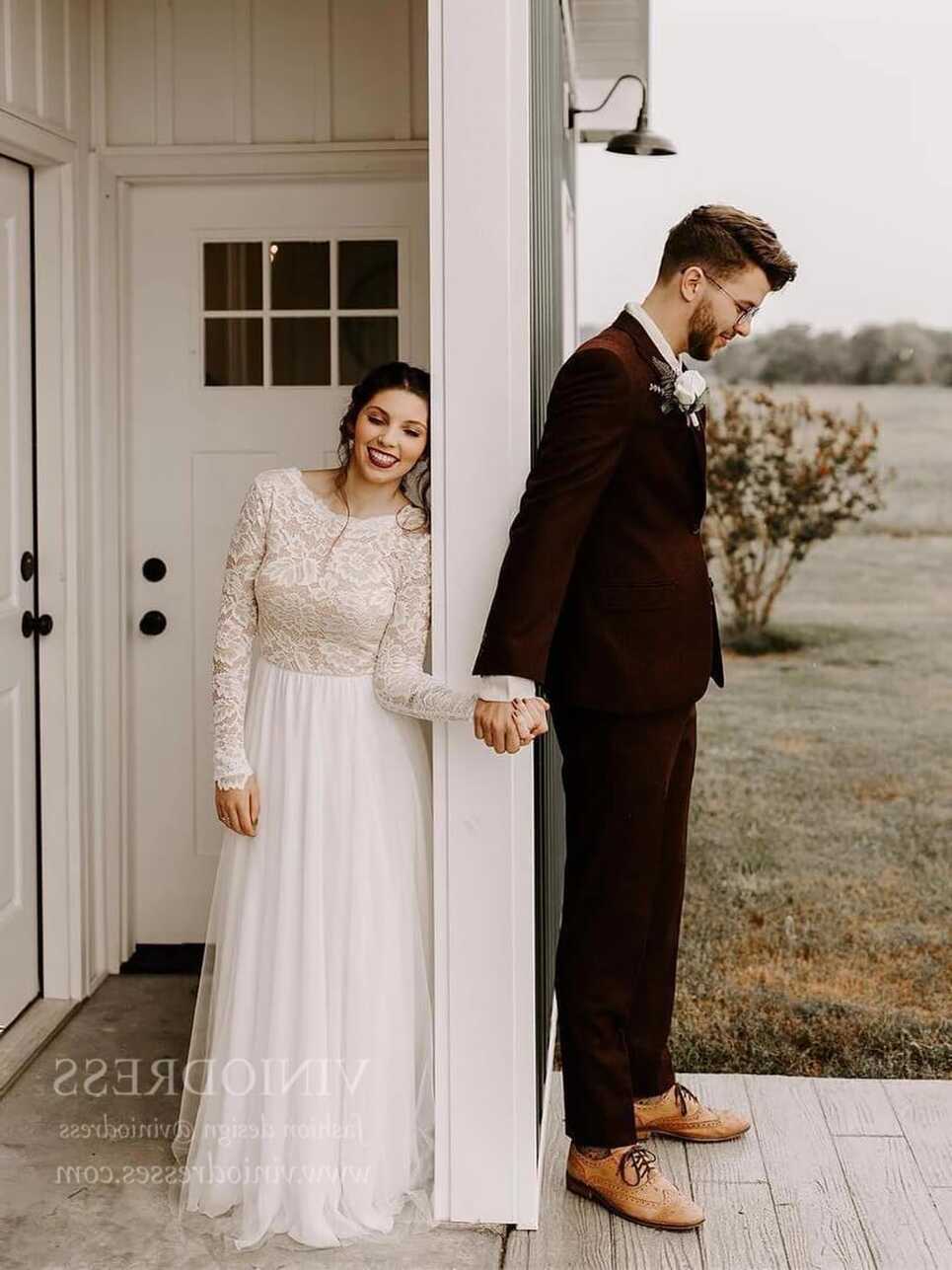 Simple Cheap Rustic Wedding Dresses with Long Sleeves VW1131 ...