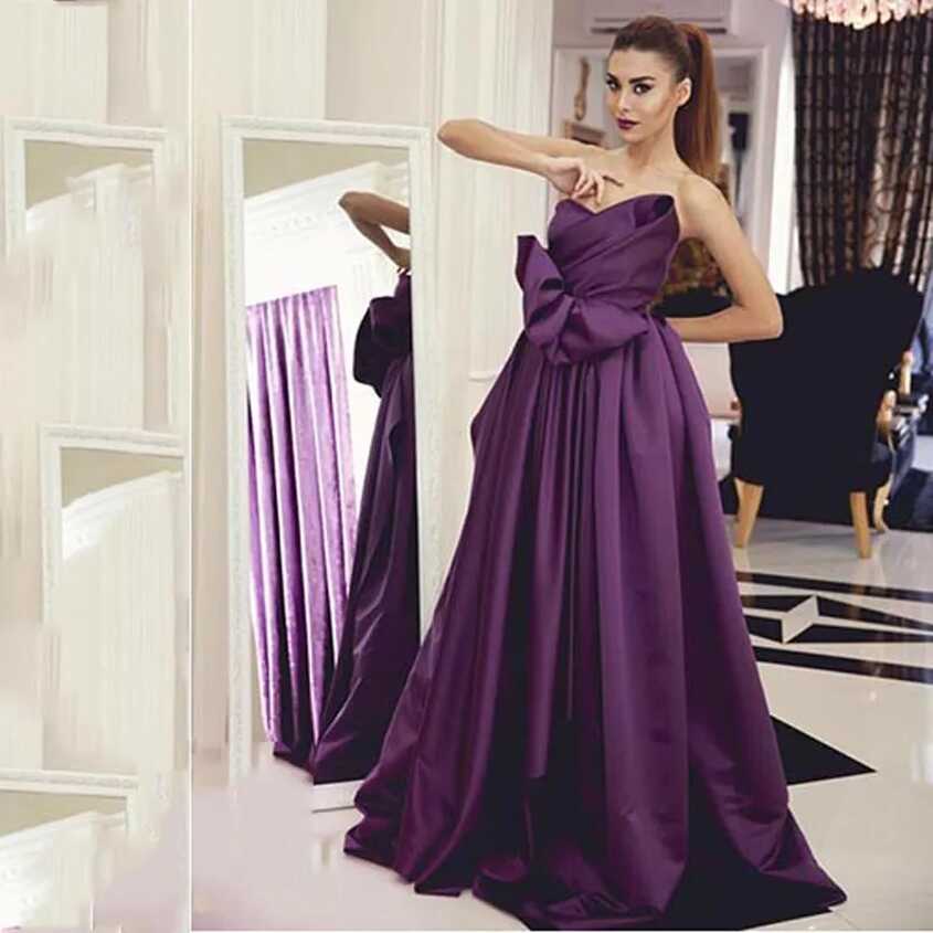 Simple Design Elegant Floral Bodice Purple A Line Long Prom ...