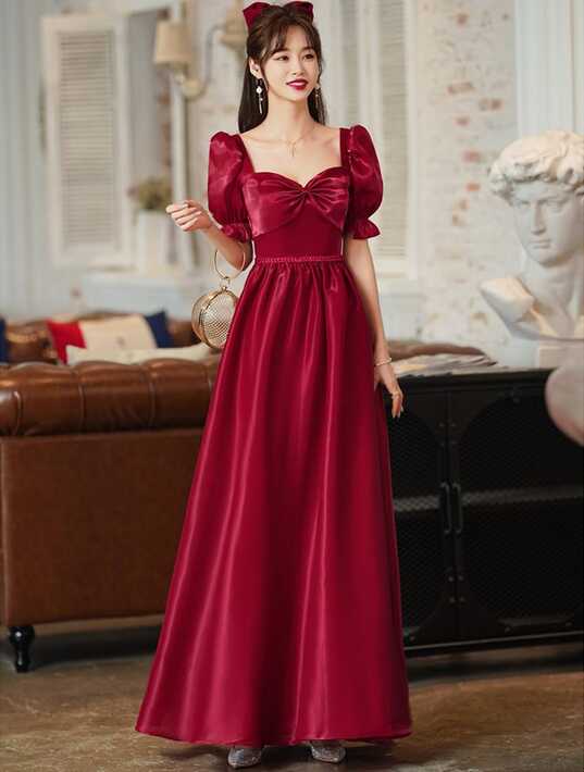 Simple Elegant Red Satin Long Evening Wedding Dress Plus Size - XXL