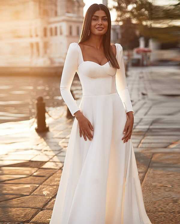 Simple Elegant Sweetheart A Line Satin Wedding Dress Long Sleeve ...