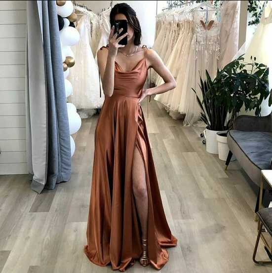 Simple Evening Party Dresses A Line Brown Long Prom Dress With ...