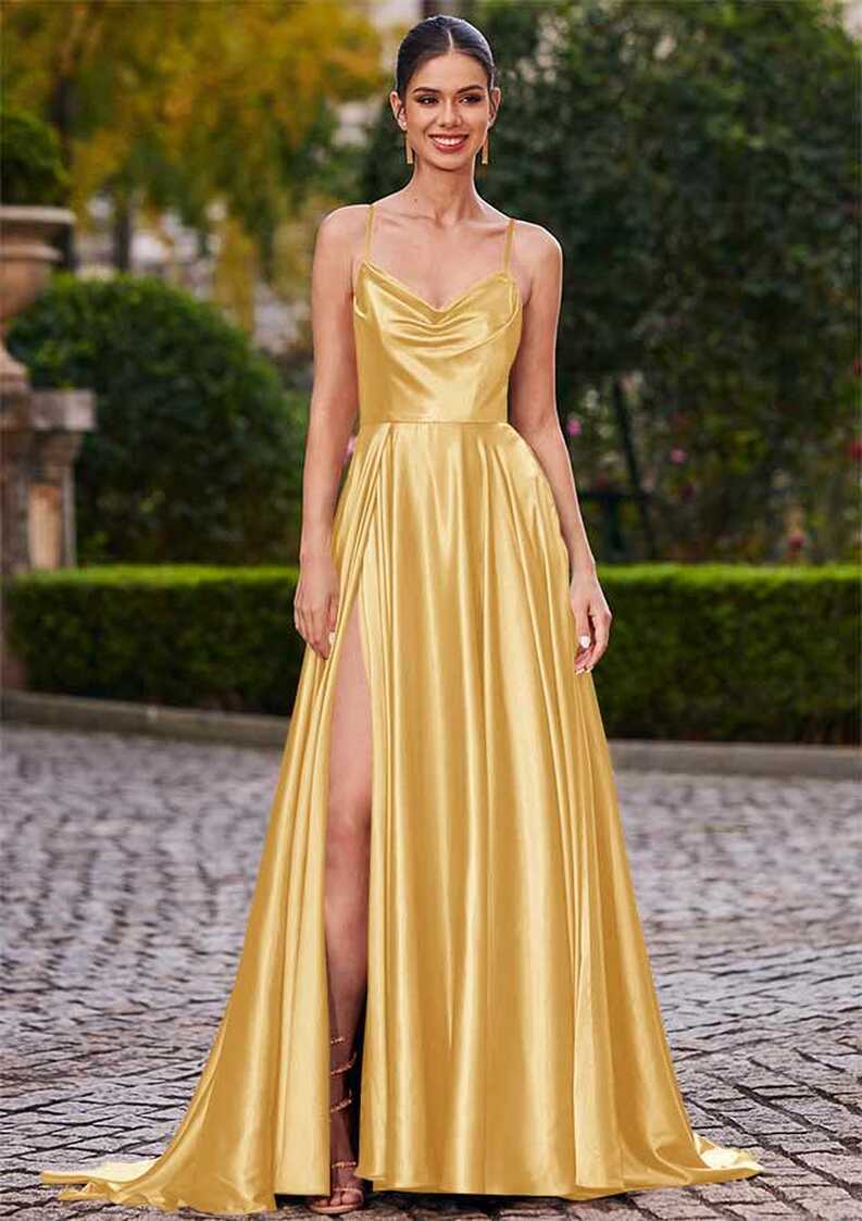 Simple Gold Short and Long Formal Dresses, Custom Prom Dresses ...