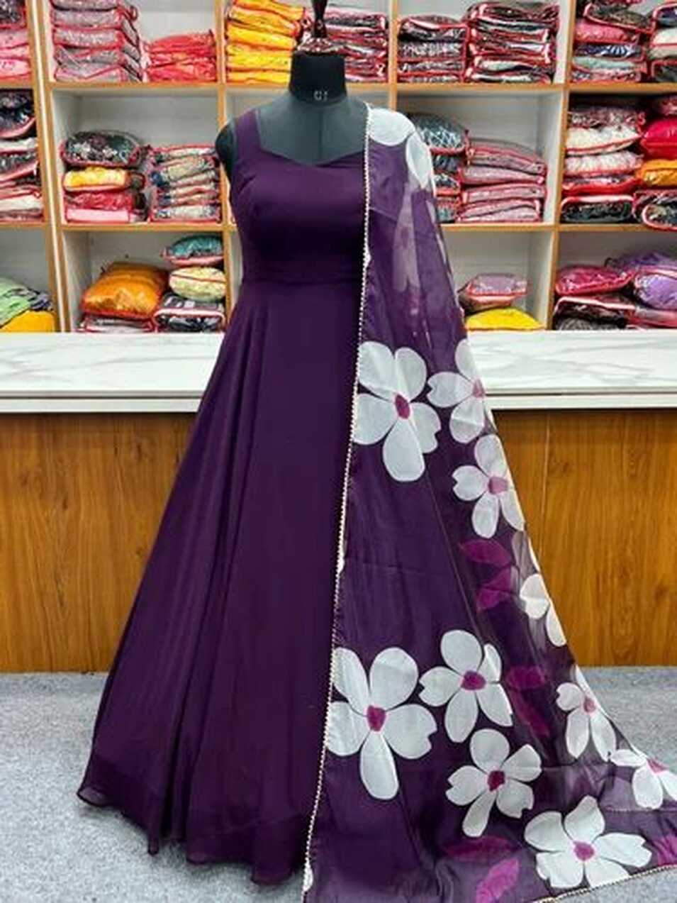 Simple Gown With Floral Dupatta - L, Violet at Rs 1399 | Long ...