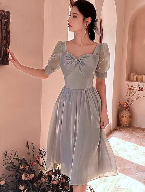 Simple Gray Short Sleeve Bridesmaid Evening Party Midi Dress - XXL ...