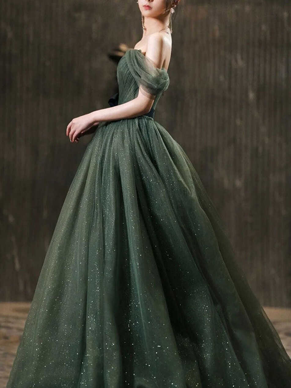 Simple Green Sweetheart Tulle Long Prom Dress, Green Formal ...