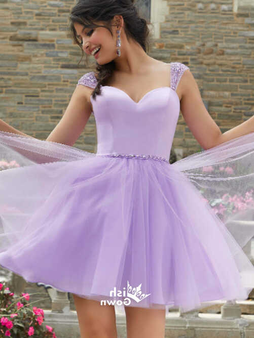 Simple Light Purple Spaghetti Strap Short Tulle Freshman ...