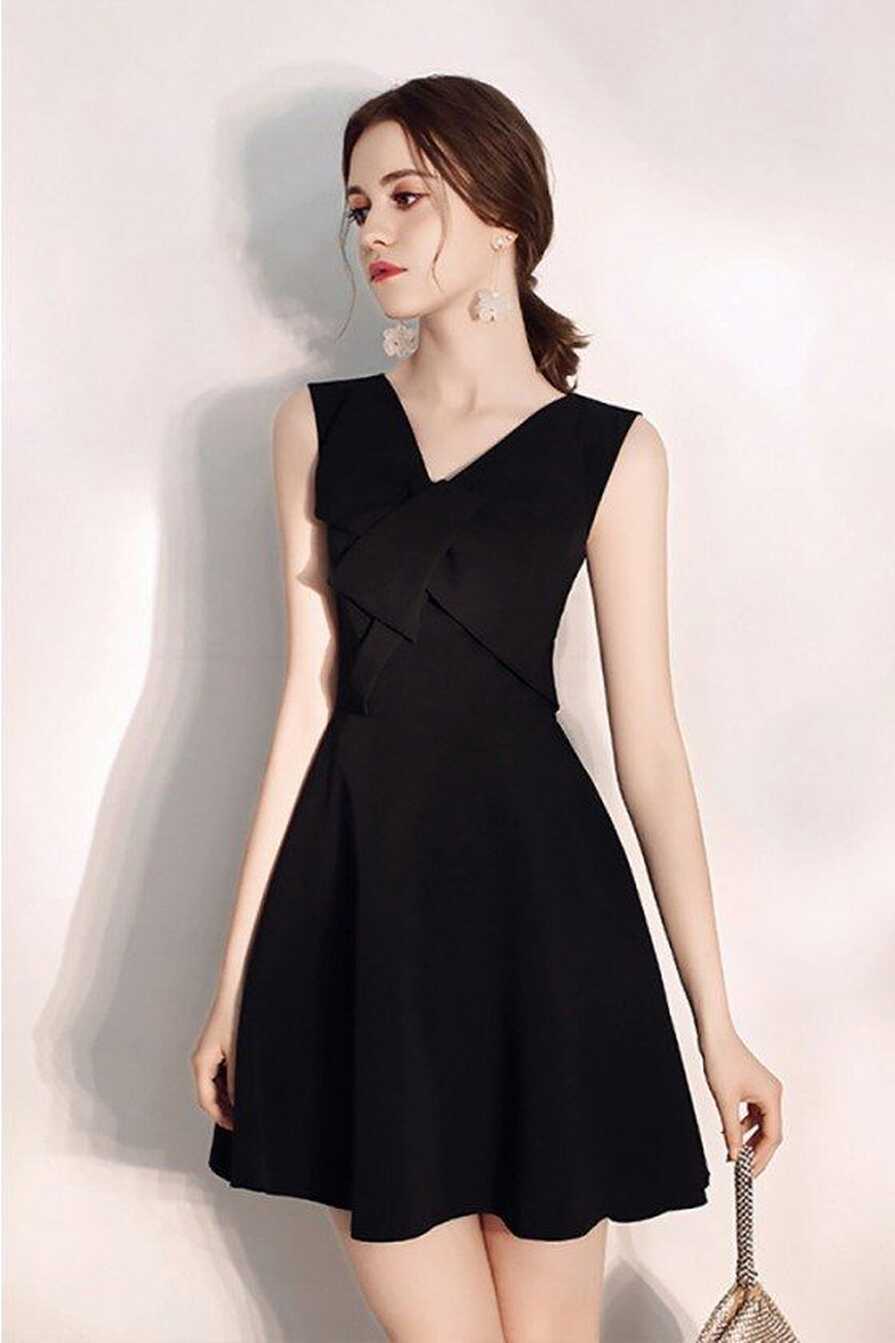 Simple Little Black Flare Party Dress Vneck Sleeveless | Party ...