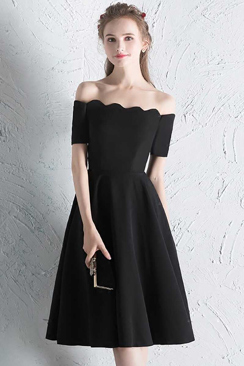 Simple Little Black Knee Length Semi Formal Dress with Off ...