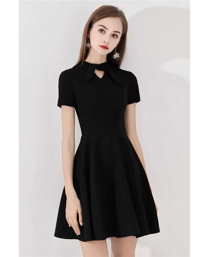 Simple Little Black Short Party Dress With Bow Neckline #BLS97013 ...