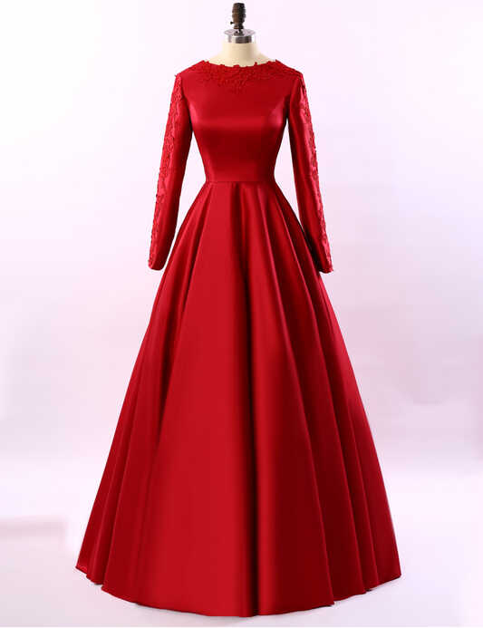 Simple Long Sleeve Red Evening Dresses 2017 Long Evening Dress ...