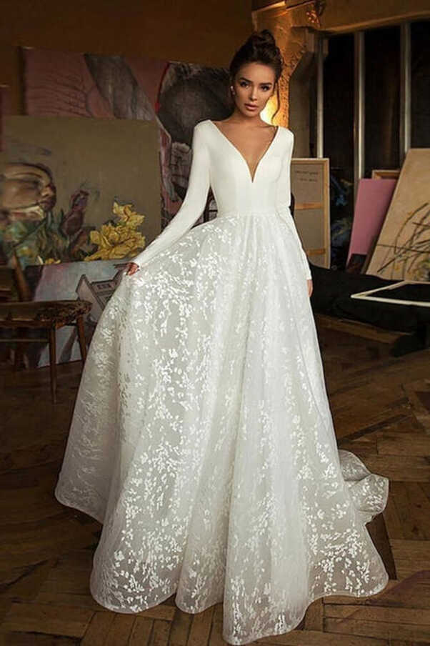 Simple Long Sleeve Wedding Dresses Cheap | Bridelily