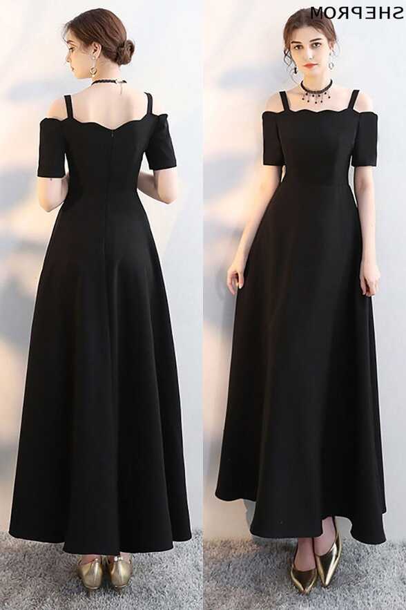 Simple Maxi Long Black Formal Dress with Cold Shoulder