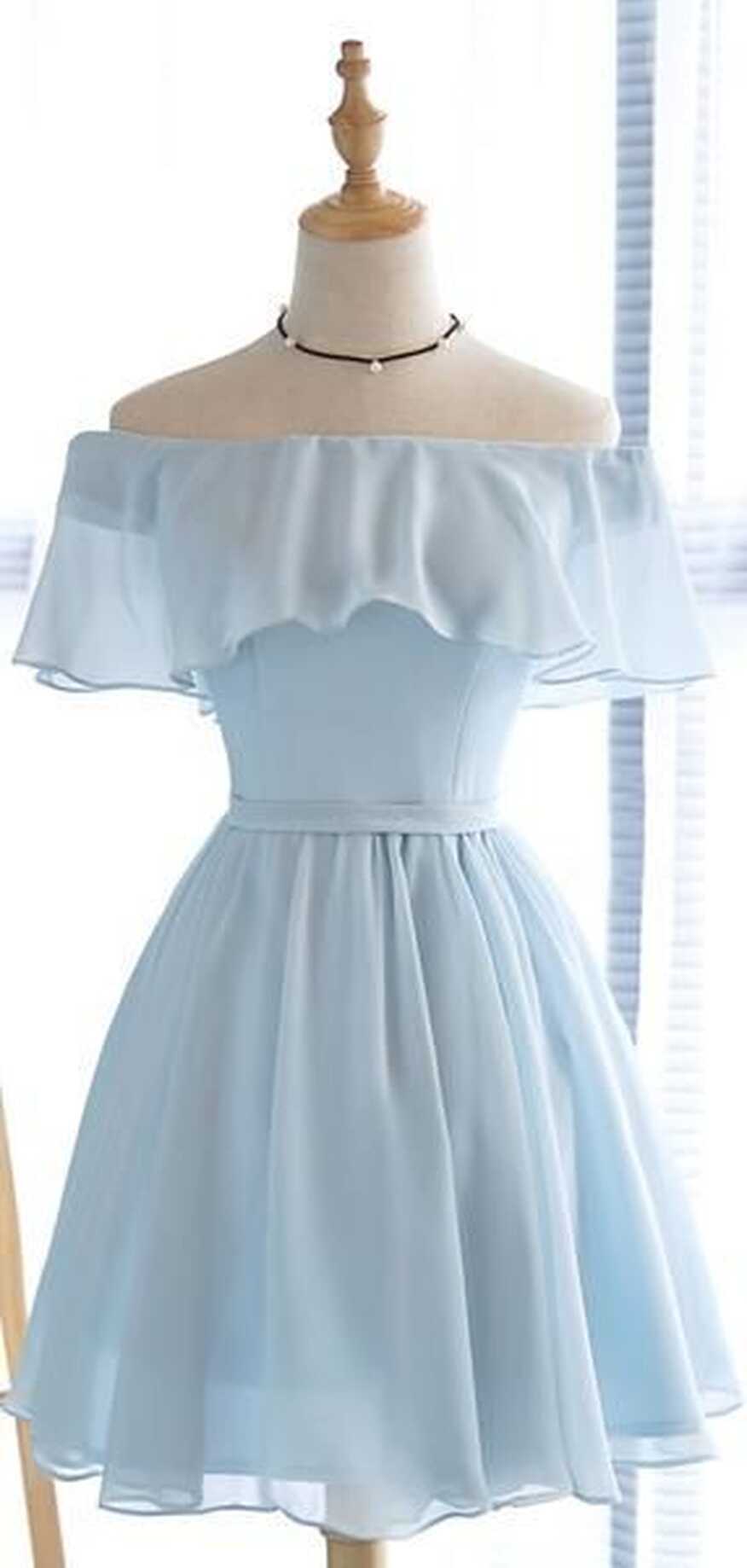 Simple Off The Shoulder Light Blue Chiffon A Line Short Homecoming ...